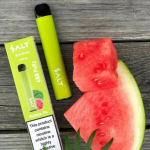 A slice of watermelon with a green lush ice vape pod